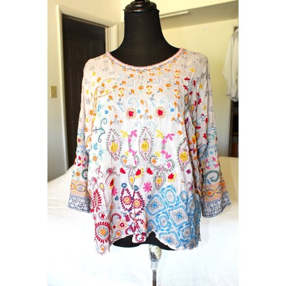 Johnny Was Floral Embroidered Top Boho Blouse Tropical Casual Travel Size Small? - Picture 4 of 10